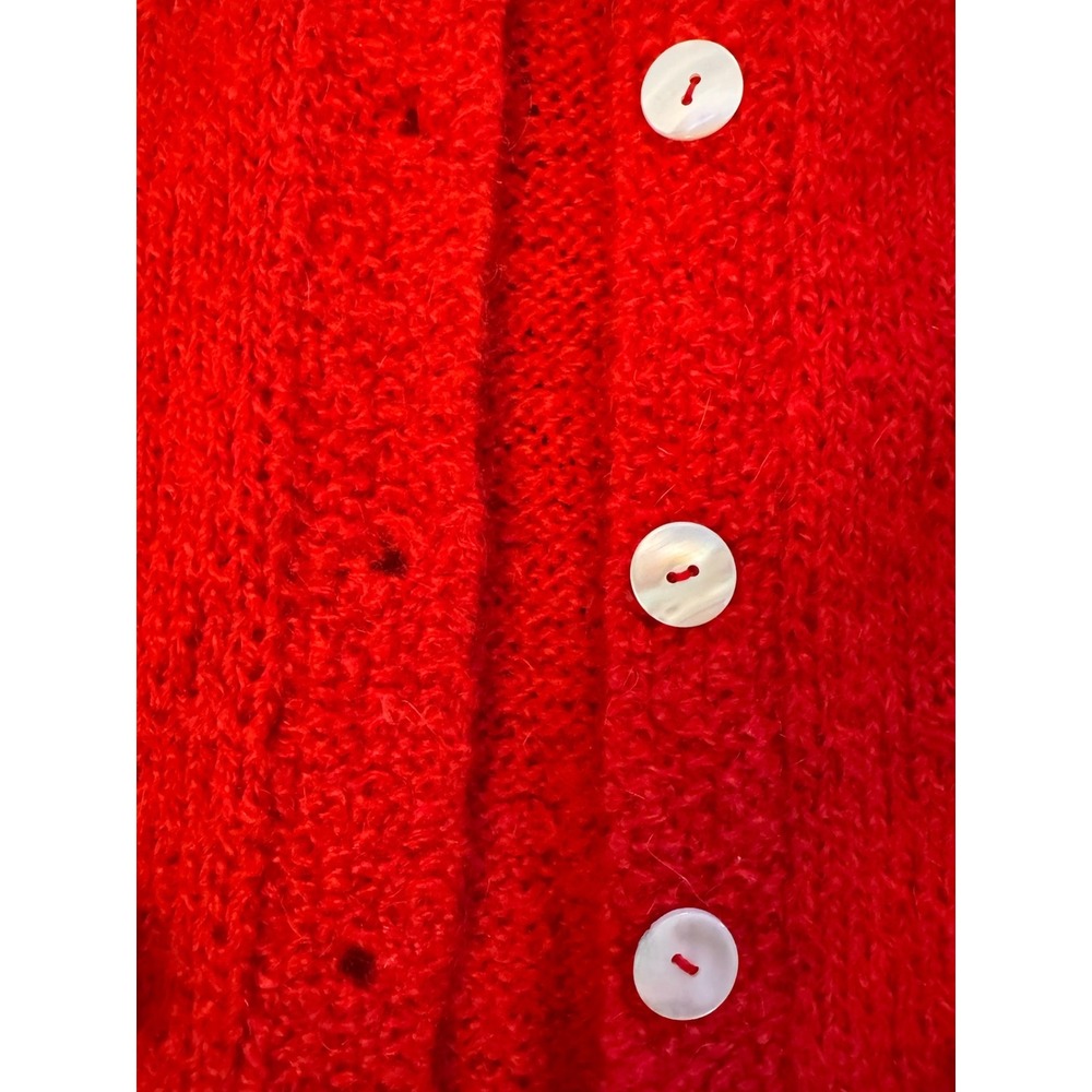 Handmade Red Knit Button Front Cardigan Sweater with Collar Women Medium - Picture 2 of 4
